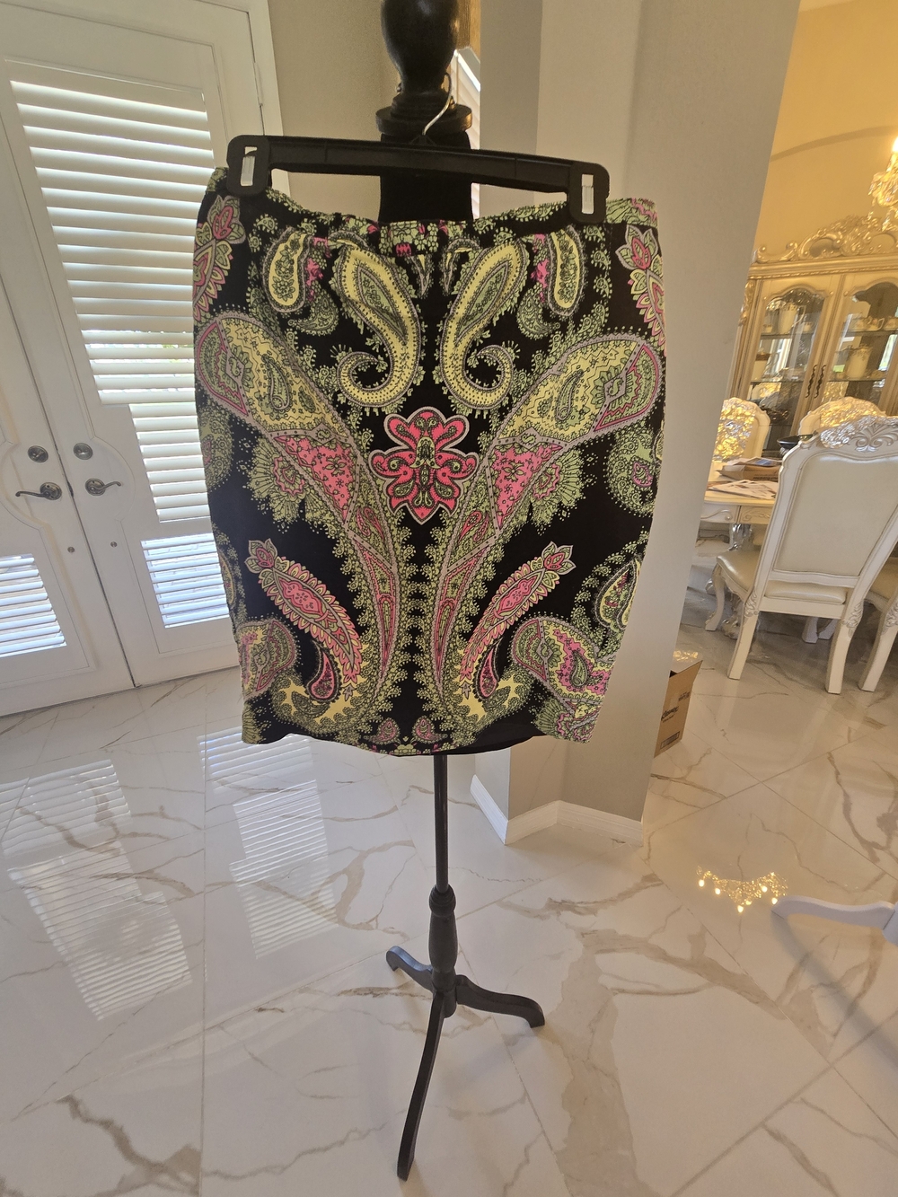 INC International Concepts Black Paisley Mini Skirt with Pink & Lime